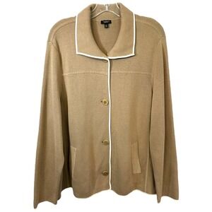 Talbots Plus Size 3XP Cardigan Sweater Knit Beige White Trim Button Granola 306